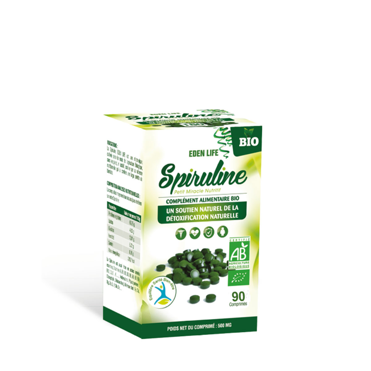 Eden life - Complément alimentaire spiruline Bio - 90 comprimés