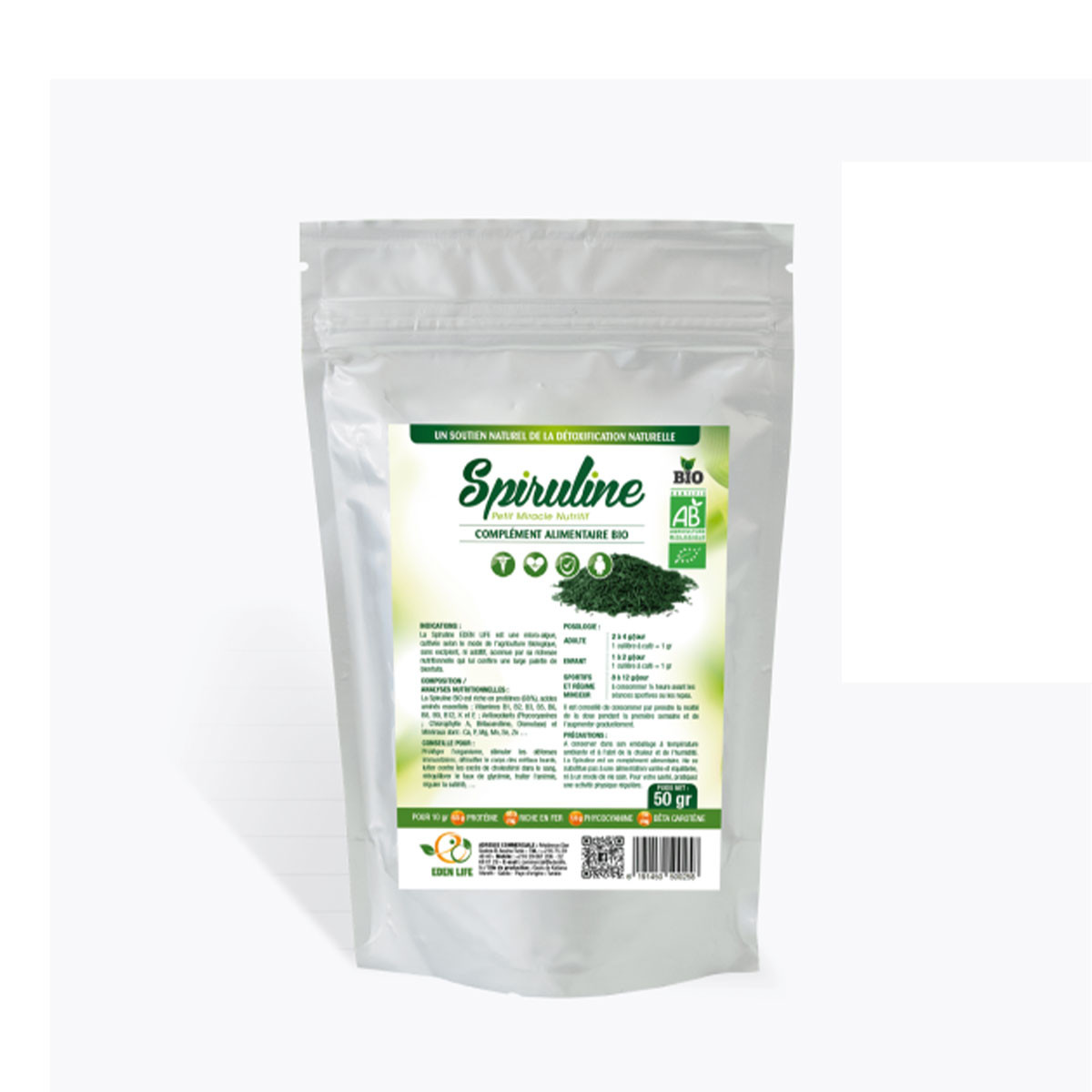 Eden life - Complément alimentaire spiruline Bio - 50gr