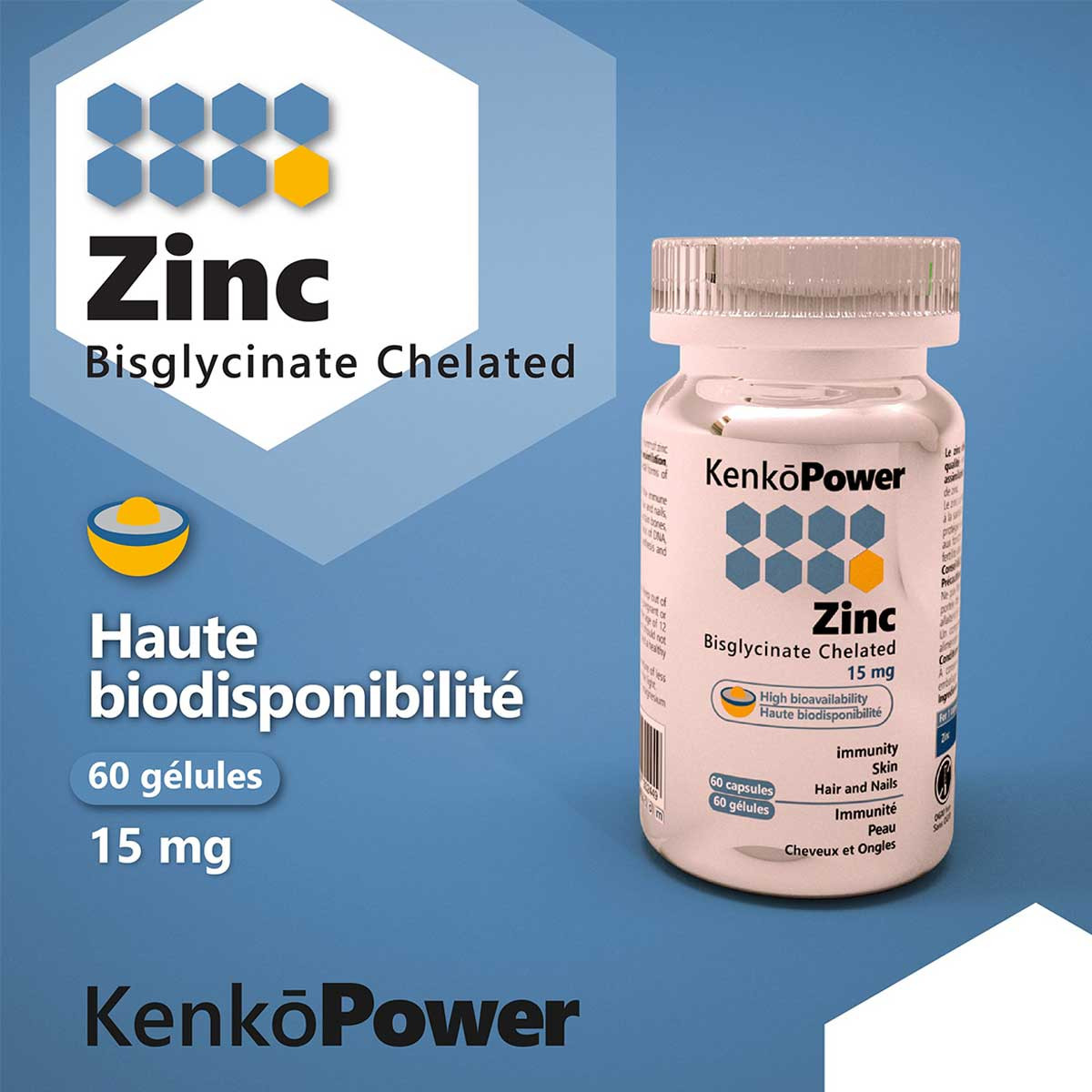 KenkoPower - Complément alimentaire Zinc - 60 gélules