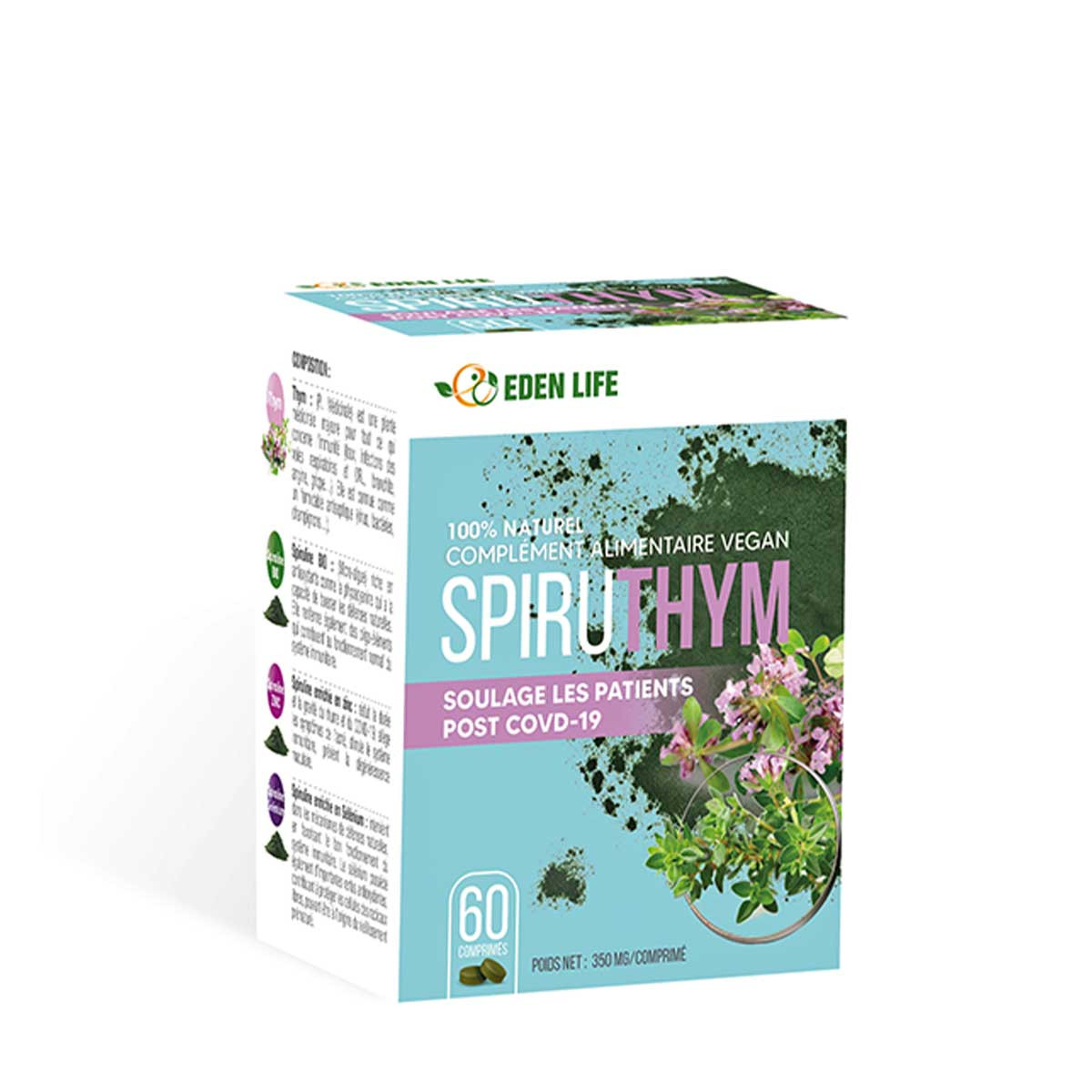 Complément alimentaire spiruline enrichie - SpiruThym - 60 comprimés