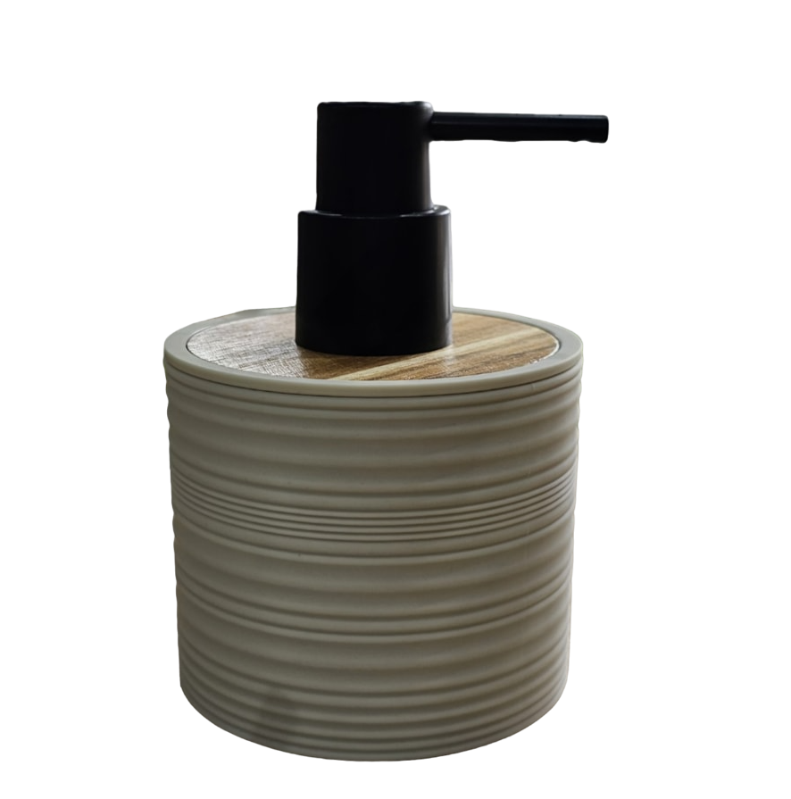 MINI DISTRIBUTEUR DE SAVON LIQUIDE EN PLASTIQUE AVEC UNE TOUCHE EFFET BOIS 250ML COULEURS