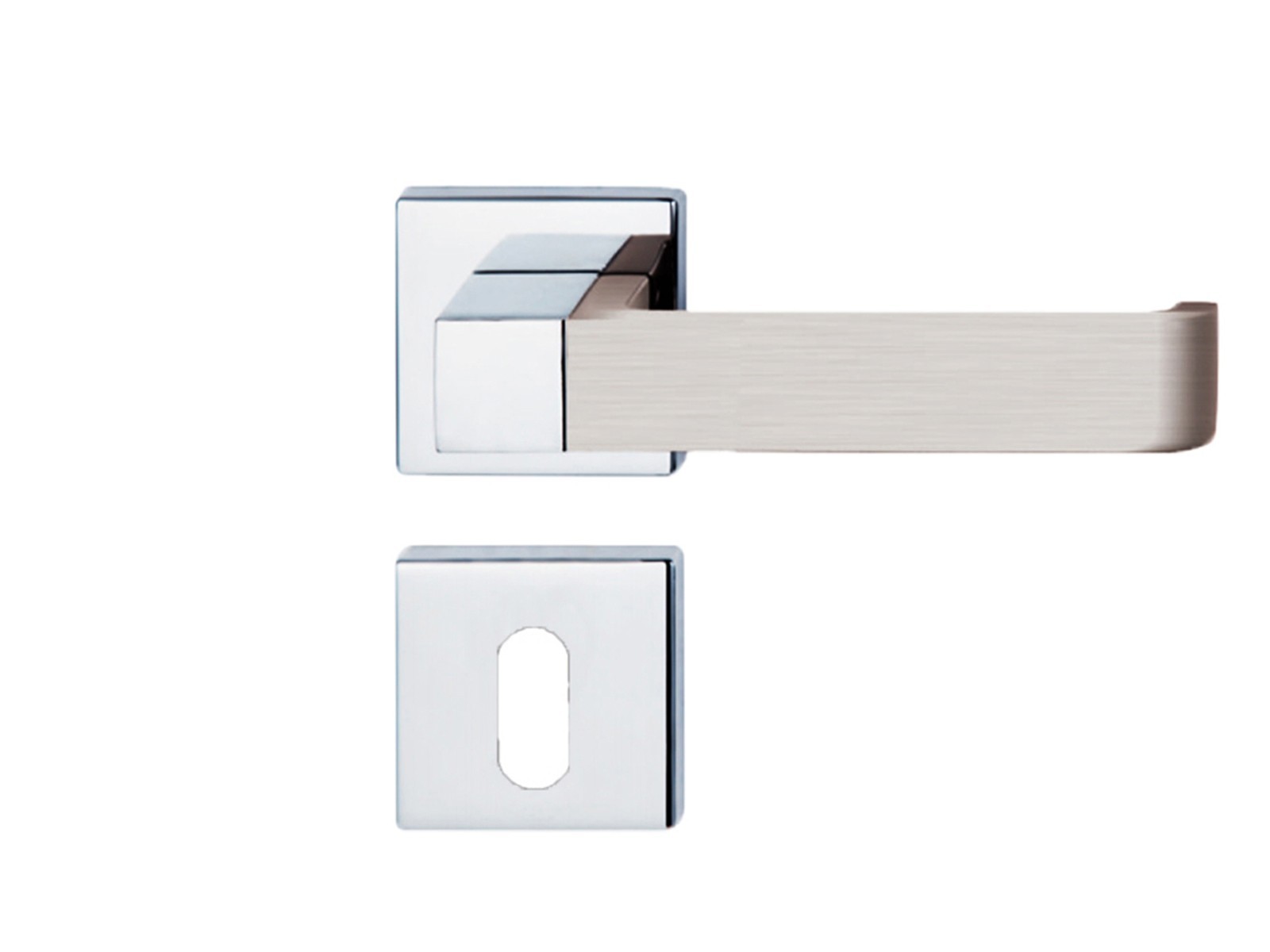 POIGNEE DE PORTE AVEC ROSACE 905586 TROU DE CLE CHROME-SATINE DELIA