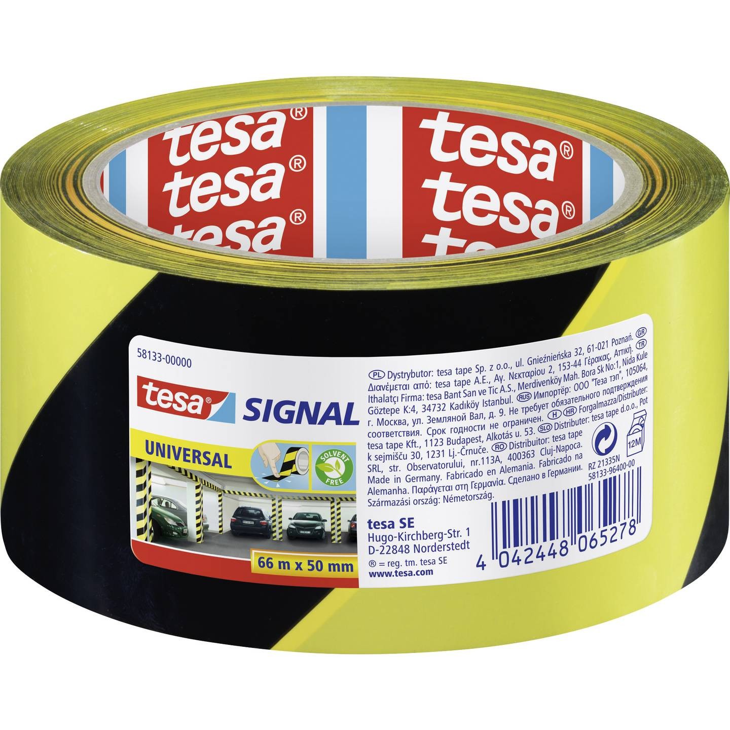 RUBAN ADHÉSIF DE SIGNALISATION JAUNE /NOIR 66Mx55MM TESA