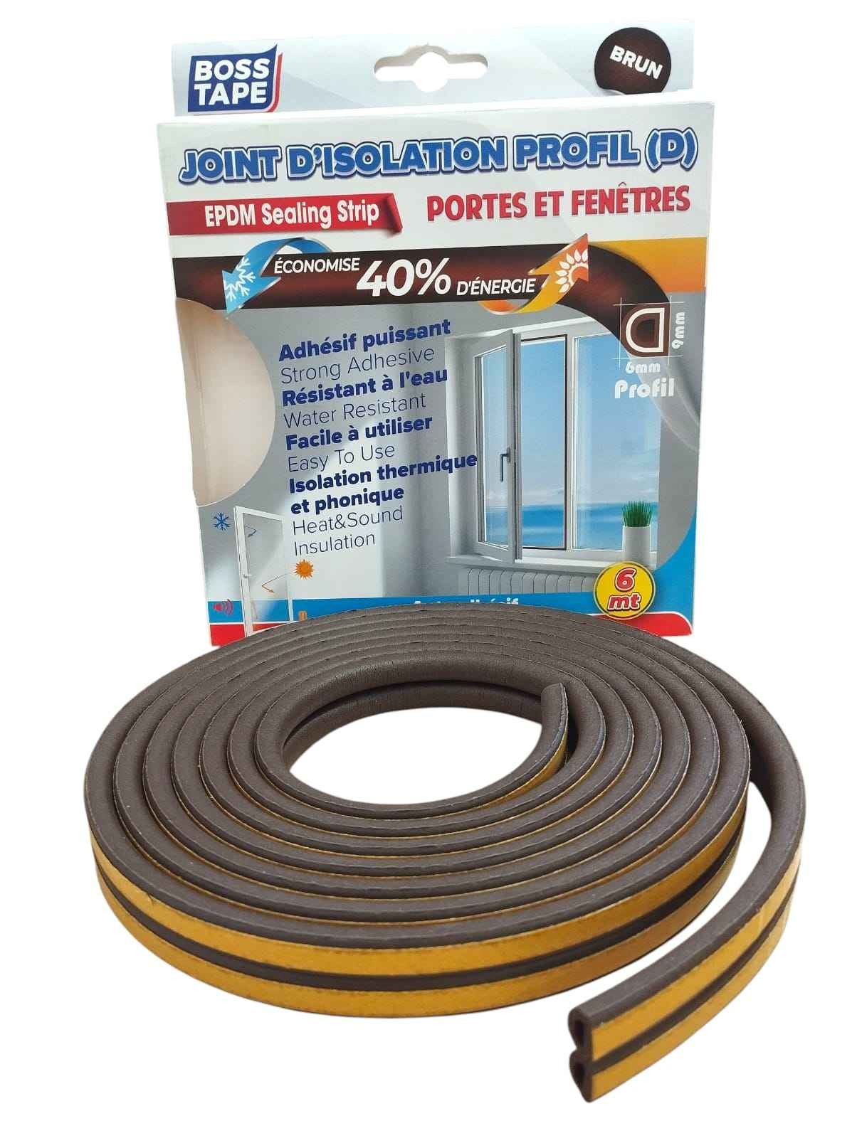 JOINT D’ÉTANCHÉITÉ ADHÉSIF DE FENÊTRE ET PORTE EN PVC MARRON 9MM*6M BOSS TAPE