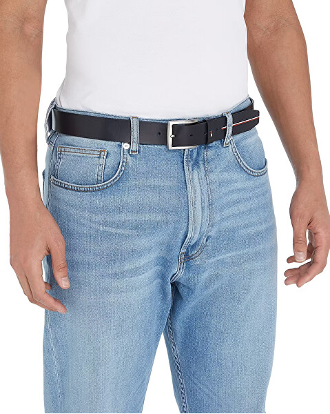 Tommy Jeans – Ceinture en cuir lisse – Bleu Marine