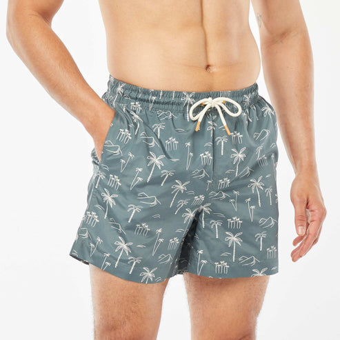 Kiabi – Short de bain imprimé fantaisie VERT PALMIER