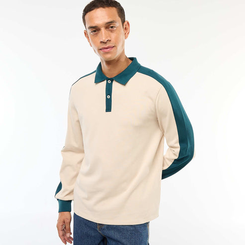 Kiabi – Polo bicolore à manches longues BEIGE
