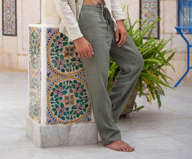 HOOWA – Pantalon en lin -kaki