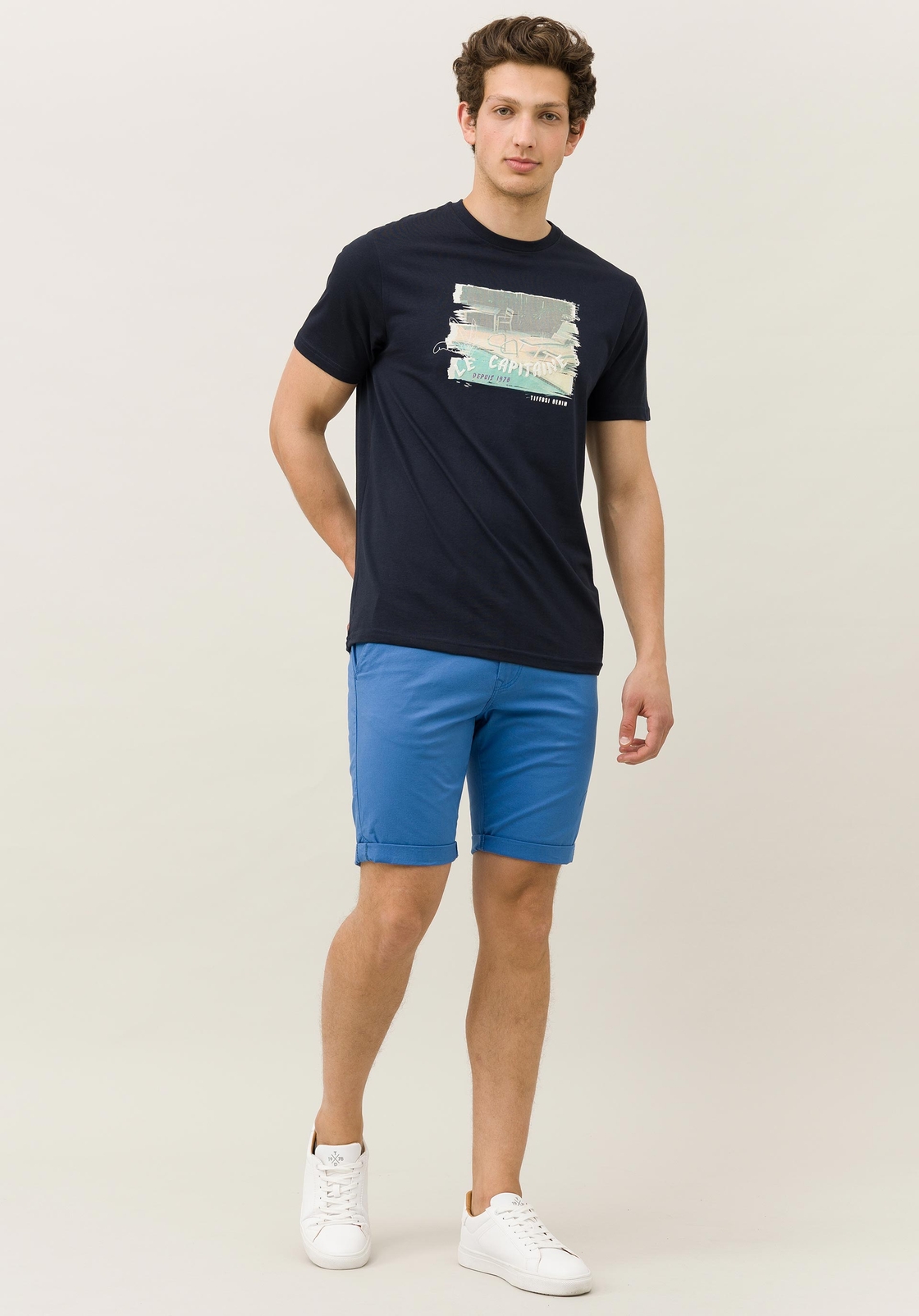 Tiffosi Homme – Bermuda chino coupe slim – Bleu