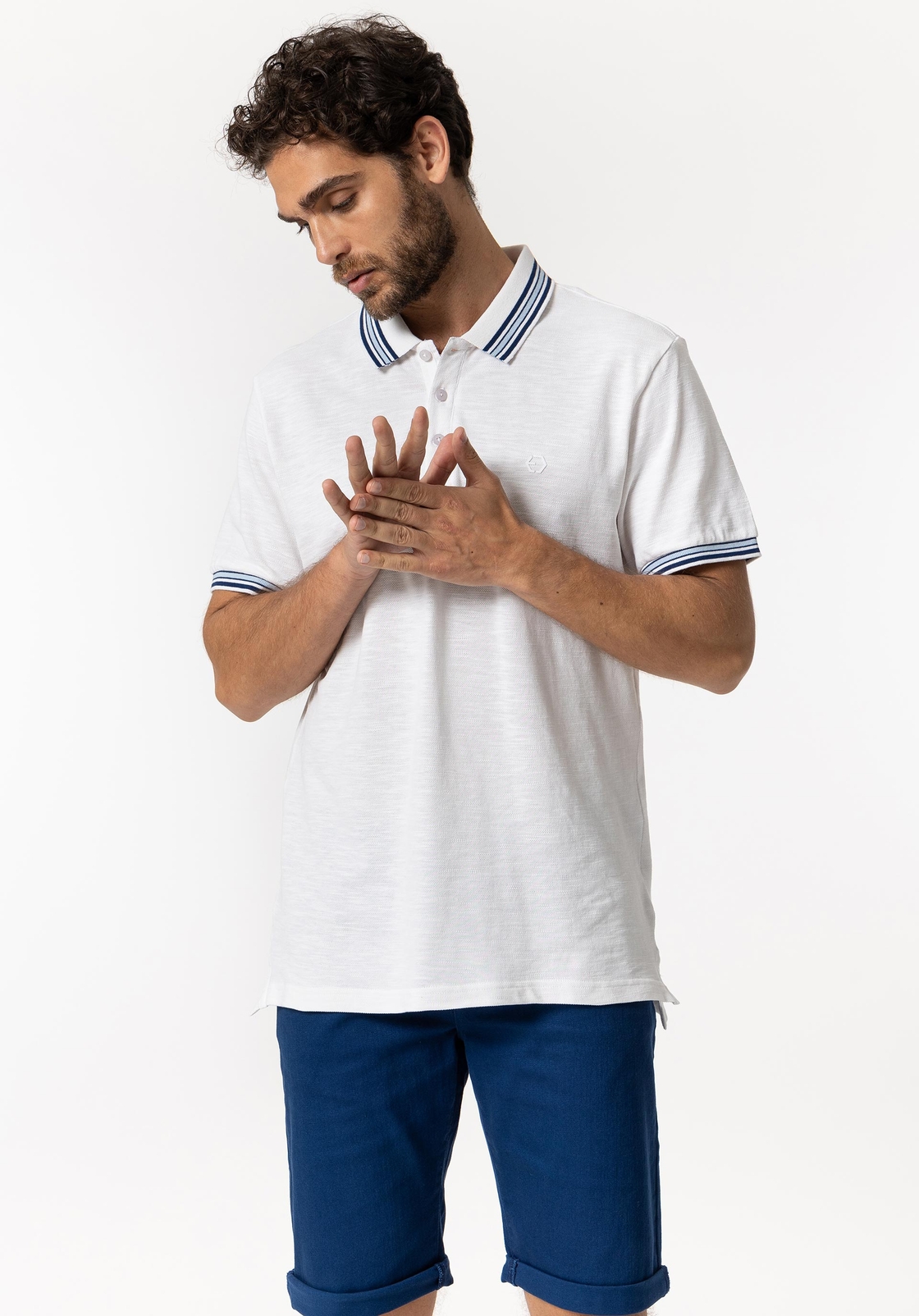 TIFFOSI Homme – Polo en piqué avec détail rayé – blanc