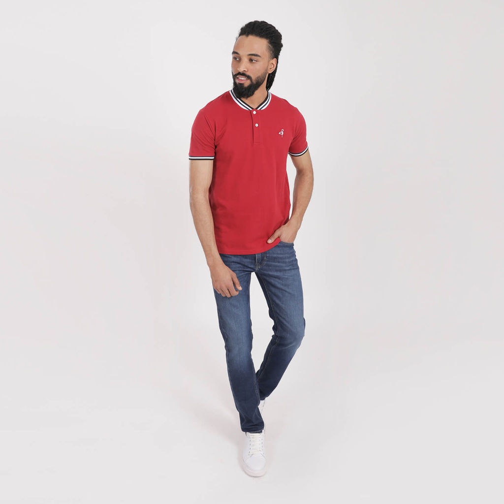 Kontakt – Polo col bomber pour homme manches courtes avec broderie – rouge bordeaux