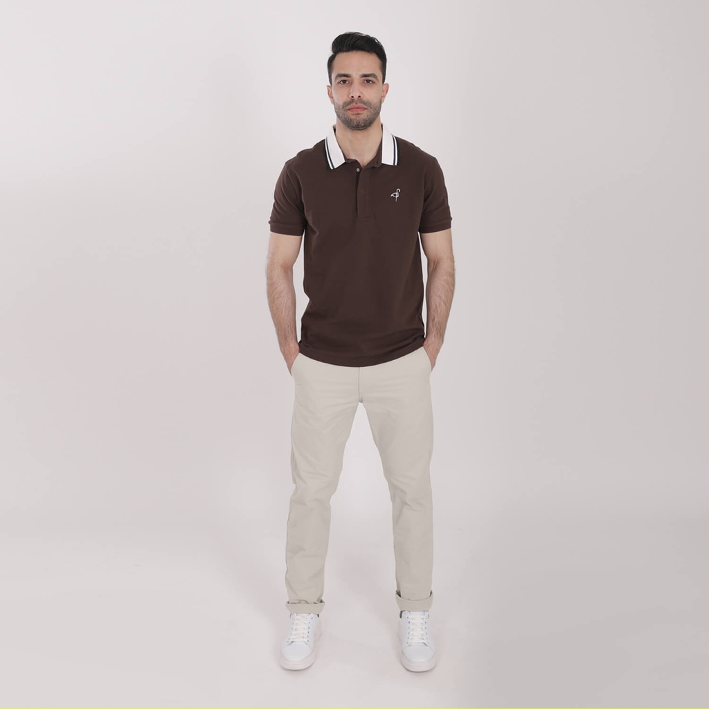 Kontakt – Polo pour homme manches courtes avec broderie – MARRON