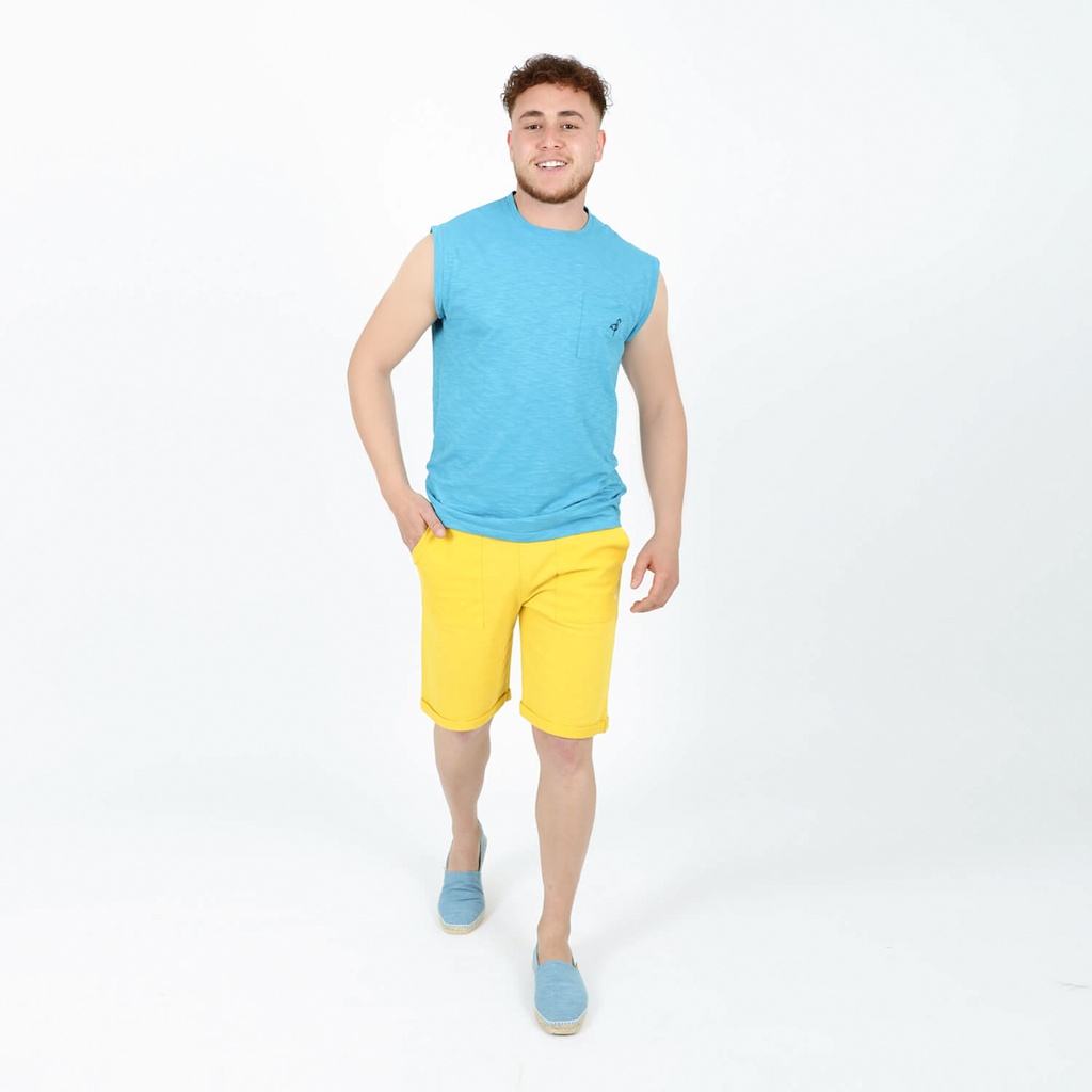 Kontakt – Débardeur flammé pour homme avec poche plaquée – Bleu Ciel