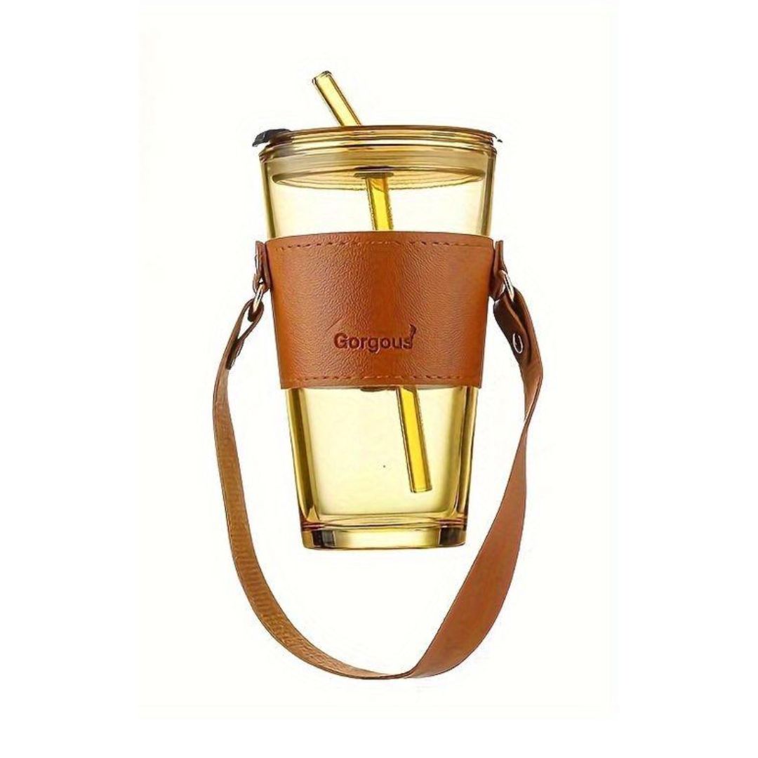 NEST – Gobelet En Verre Avec Paille Et Couvercle 450 Ml – Marron