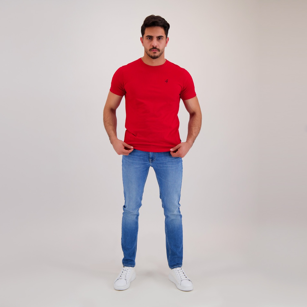 KONTAKT – T-shirt pour homme manches courtes avec broderie – Rouge