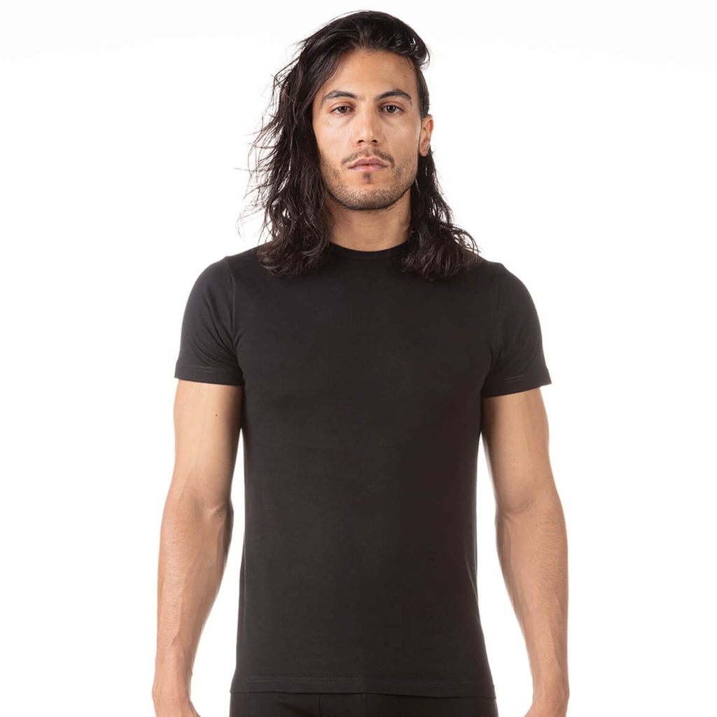 Kontakt – T-shirt col rond pour homme en coton pur – Noir