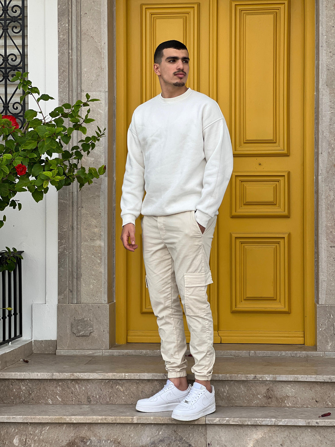 JEANZ Homme – Pantalon Cargo Jogger Fit -Ecru