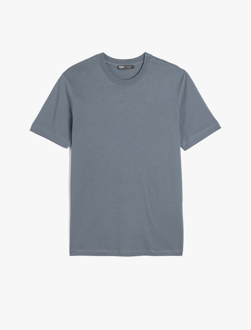 Koton Homme – T-shirt basique slim à manches courtes et col ras du cou en coton – Bleu