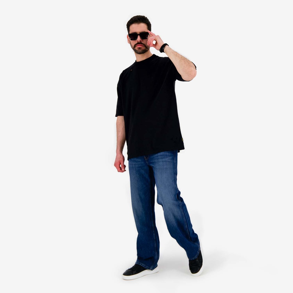 Kontakt – Sweat homme manches courtes avec déchirures – Noir