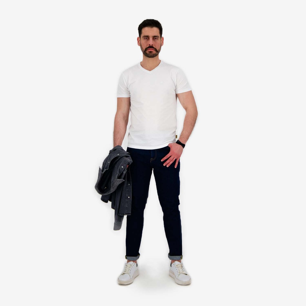 Kontakt – T-shirt homme manches courtes col V avec broderie – Blanc