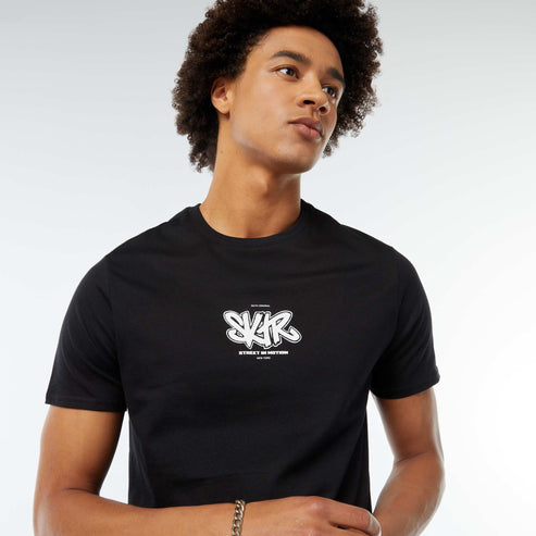 Kiabi – Tee-shirt imprimé à manches courtes NOIR