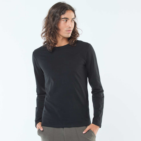 Kiabi – T-shirt uni à manches courtes et col rond NOIR