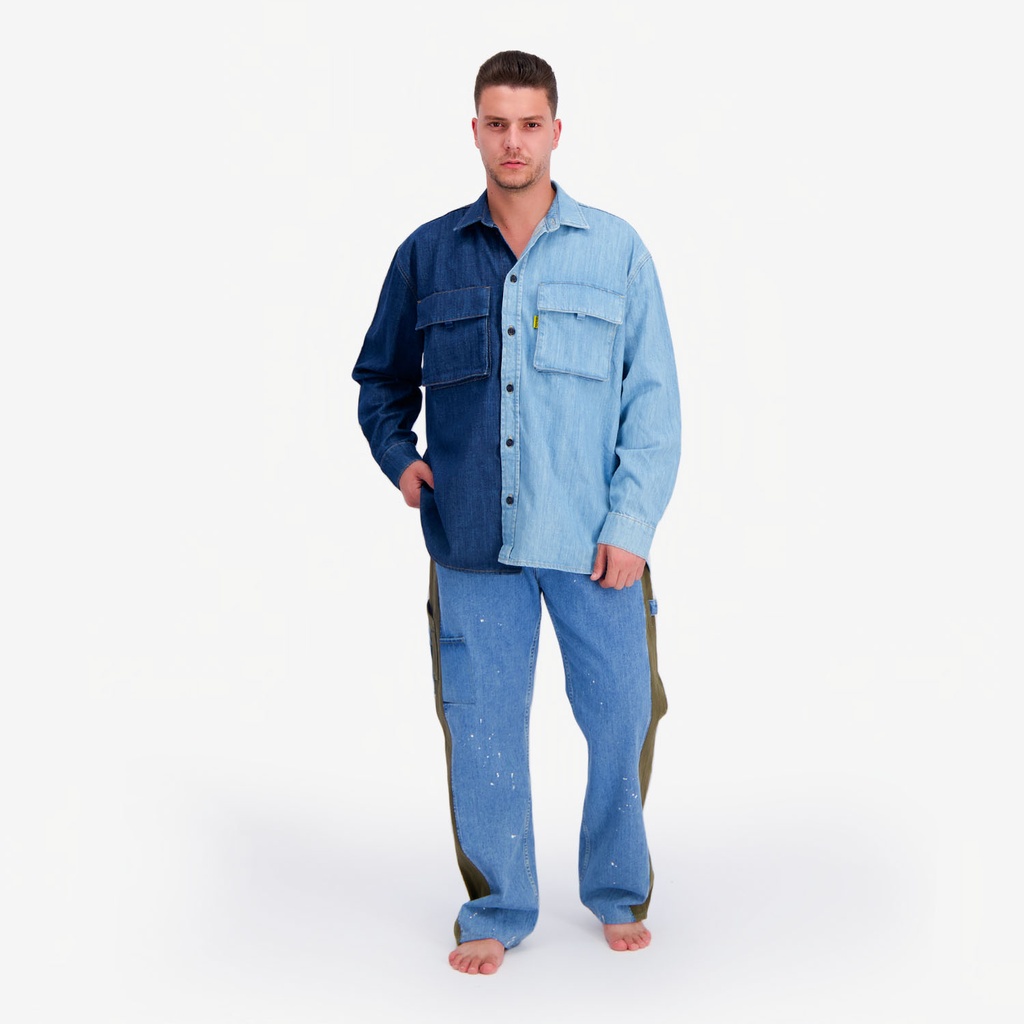 Kontakt – Upcycling chemise workwear homme en jeans bi-couleur – WAAD V1 – Jeans Bleu moyen & Jeans Bleu Clair