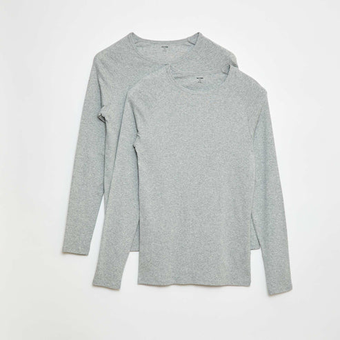 Kiabi – Tee-shirts basiques unis à manches longues GRIS