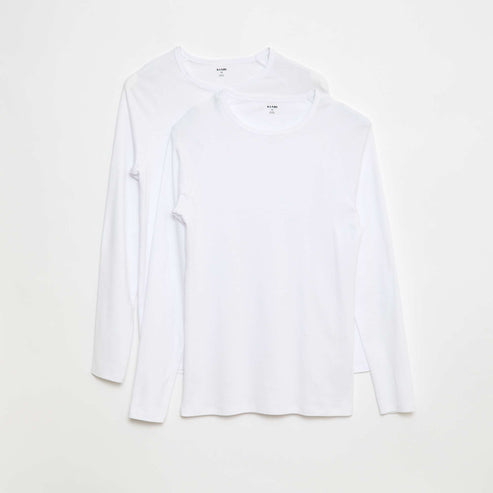 Kiabi – Tee-shirts basiques unis à manches longues BLANC