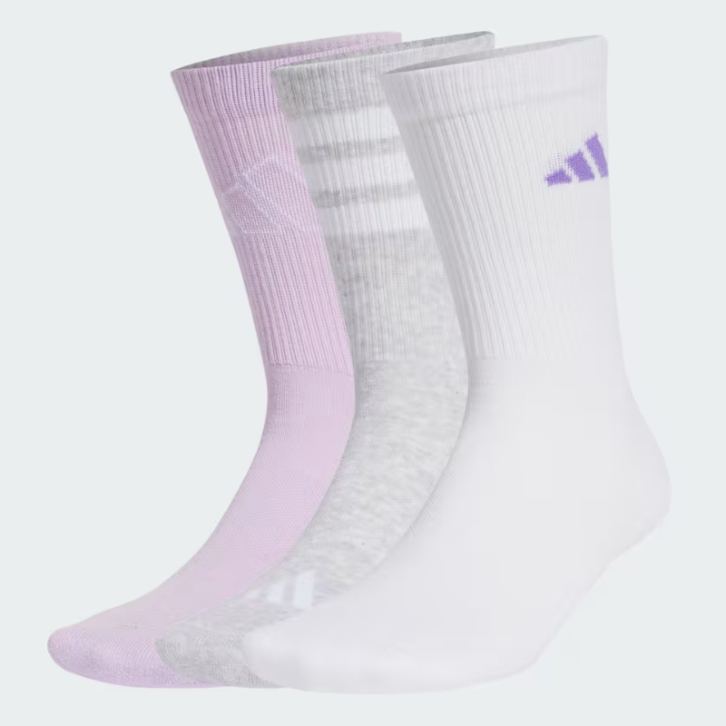 ADIDAS – Chaussettes Logo (3 paires) – Gris clair chiné / Blanc / Lavande glacée