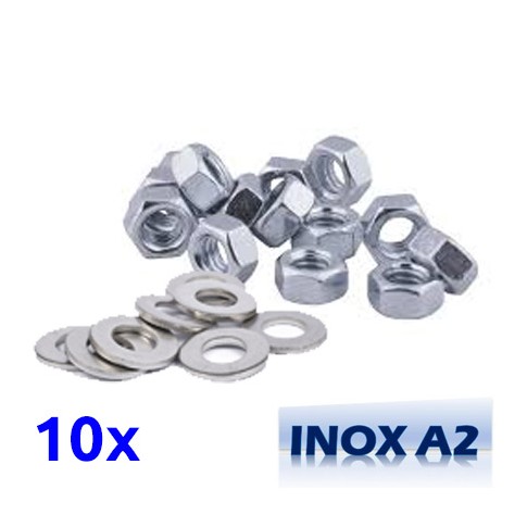 Pack de 10 écrous et rondelles M6 en INOX TOROZER