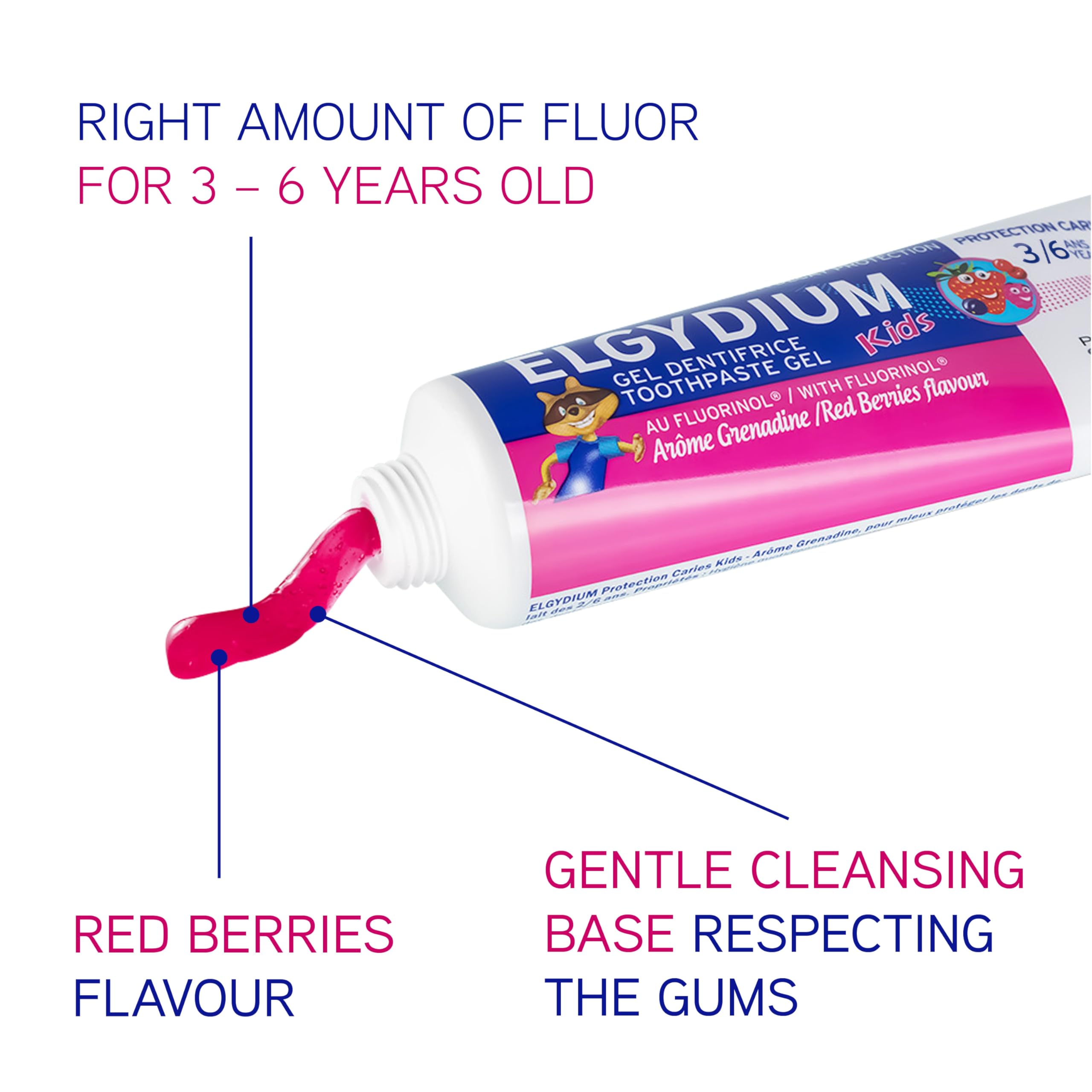 Elgydium Kids Gel Dentifrice Protection Caries 3/6 Ans Grenadine 50ml