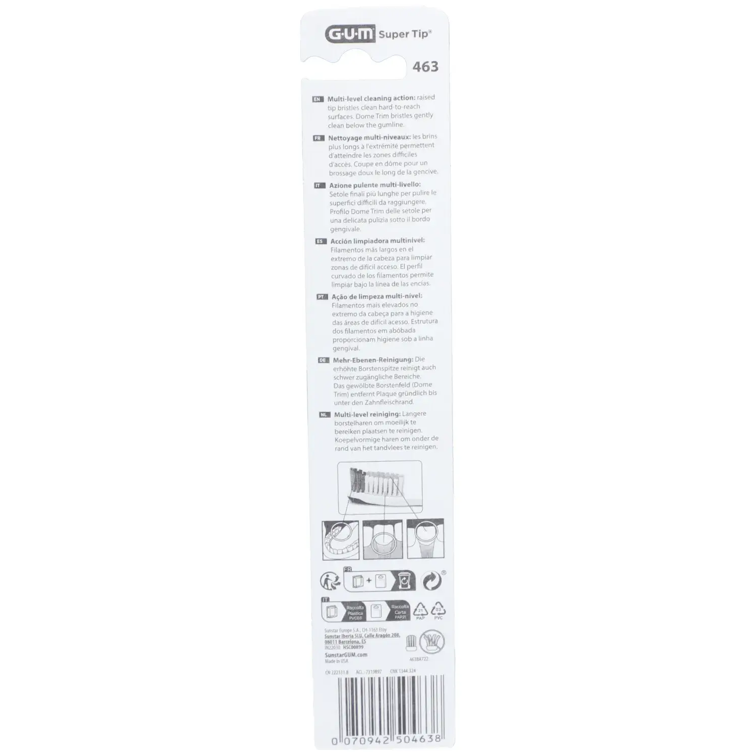 GUM Brosse à Dents Super Tip Médium 463