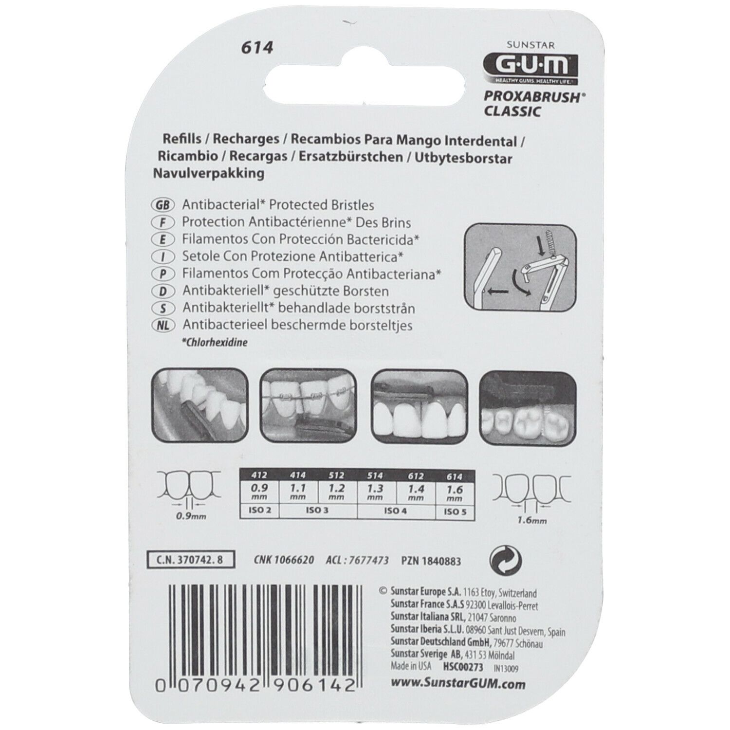 GUM Brossette Interdentaire Proxabrush Classic 1,6mm 614