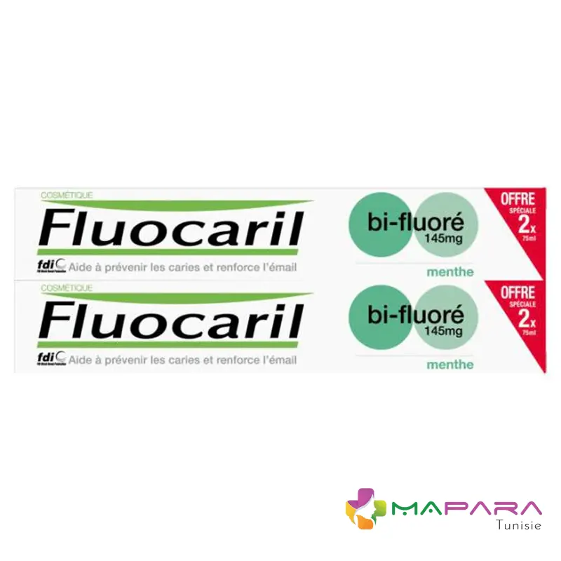 FLUOCARIL Dentifrice Menthe Bi-fluoré 145mg 2 x 75ml