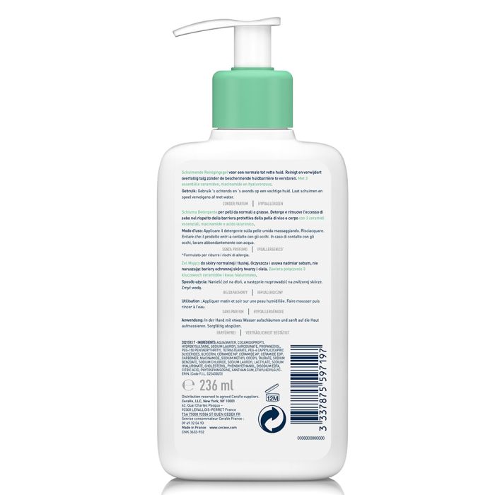 CeraVe Gel Moussant Nettoyant Peaux Normales a Grasses 236ml