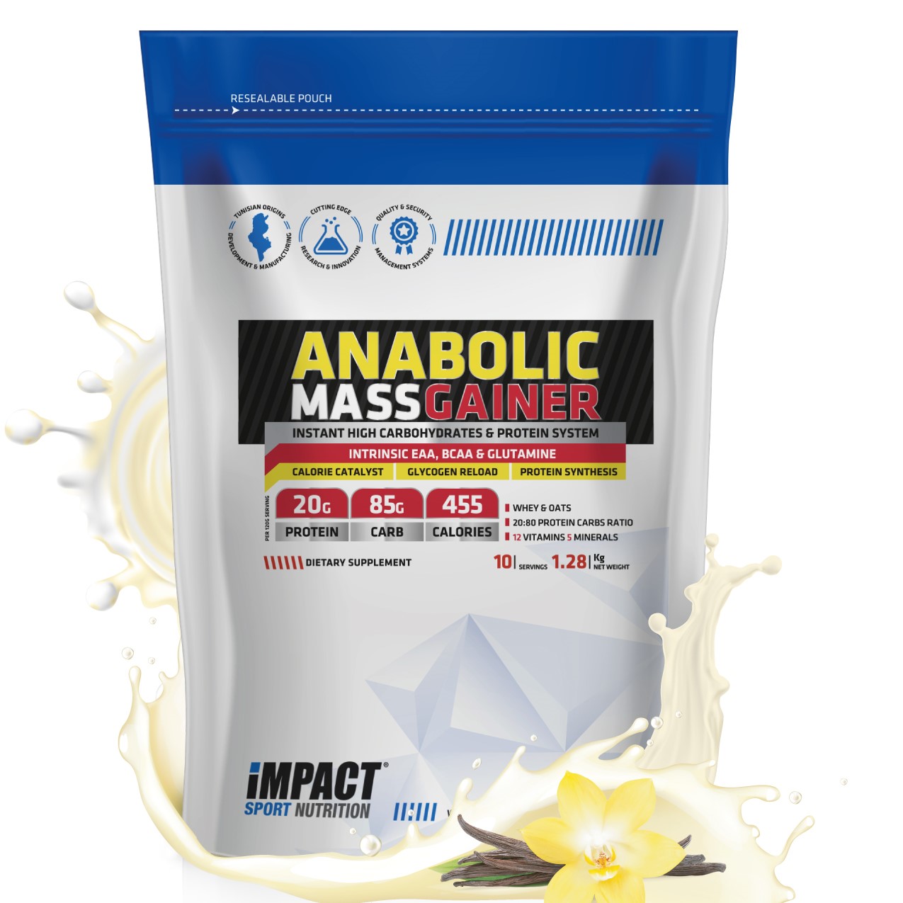 IMPACT Proteine Anabolic Mass Gainer Madagascar Vanilla 1.28 Kg