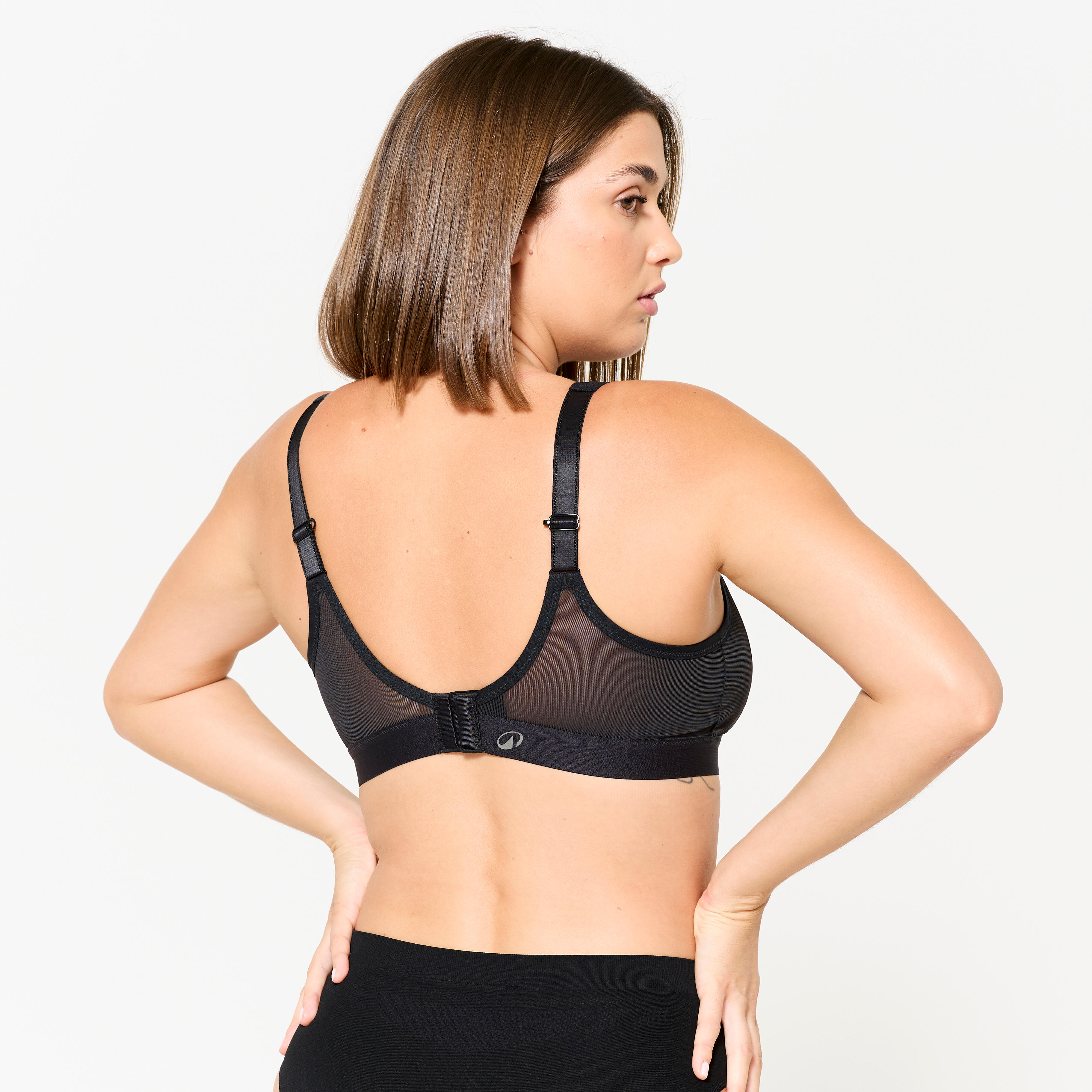 Brassière bretelles croisables maintien fort femme, Noir