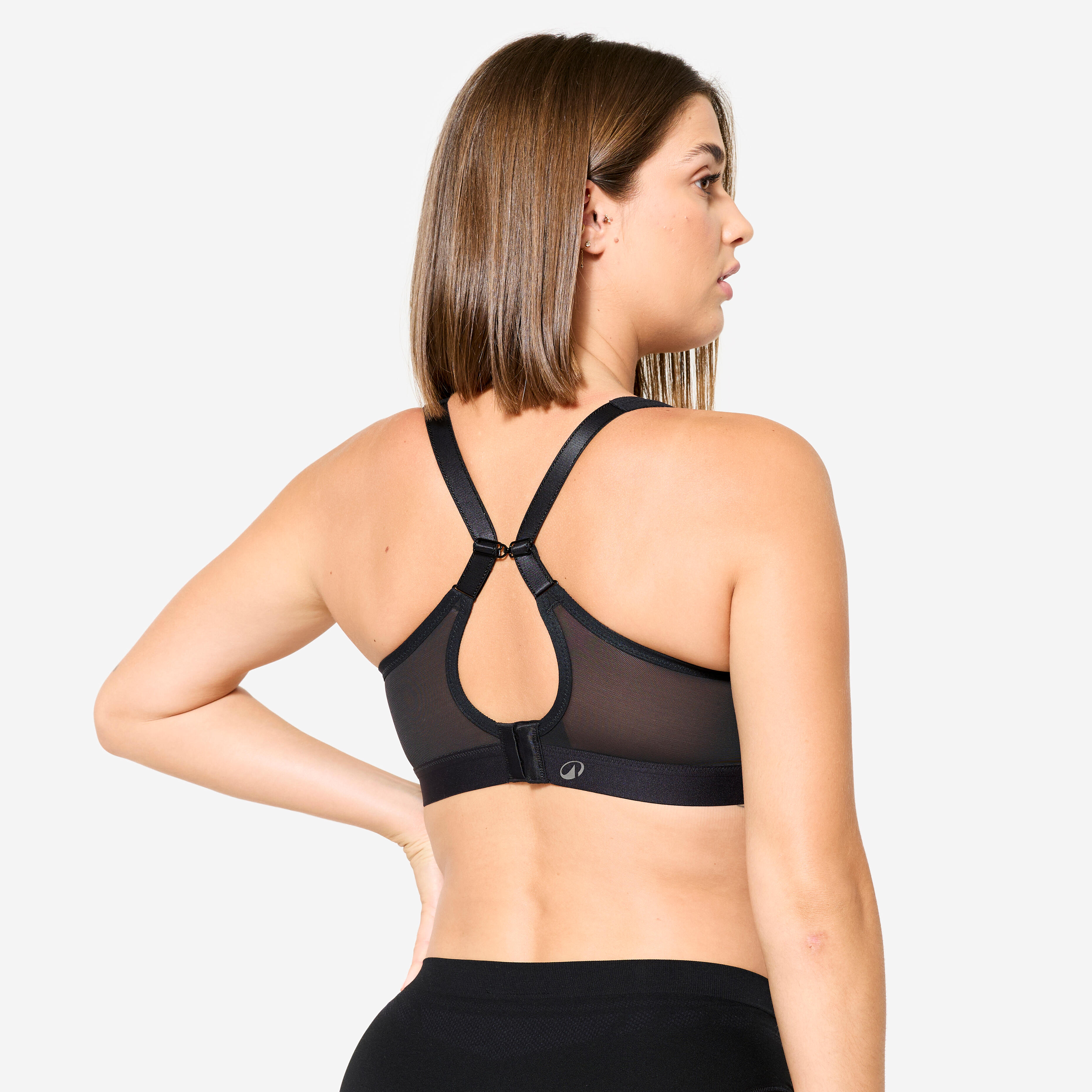 Brassière bretelles croisables maintien fort femme, Noir