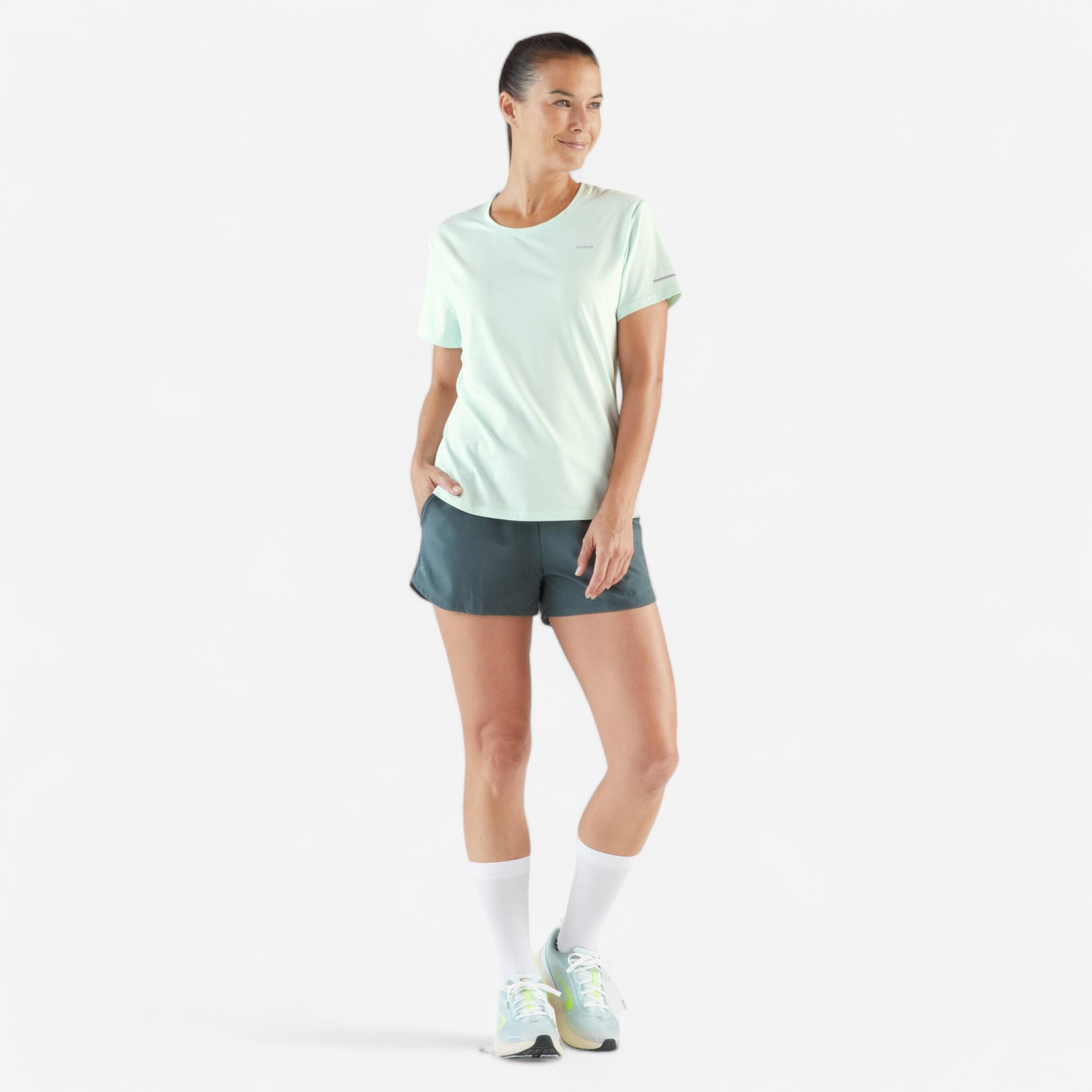T-shirt running respirant femme - kiprun run 500 dry bleu vert