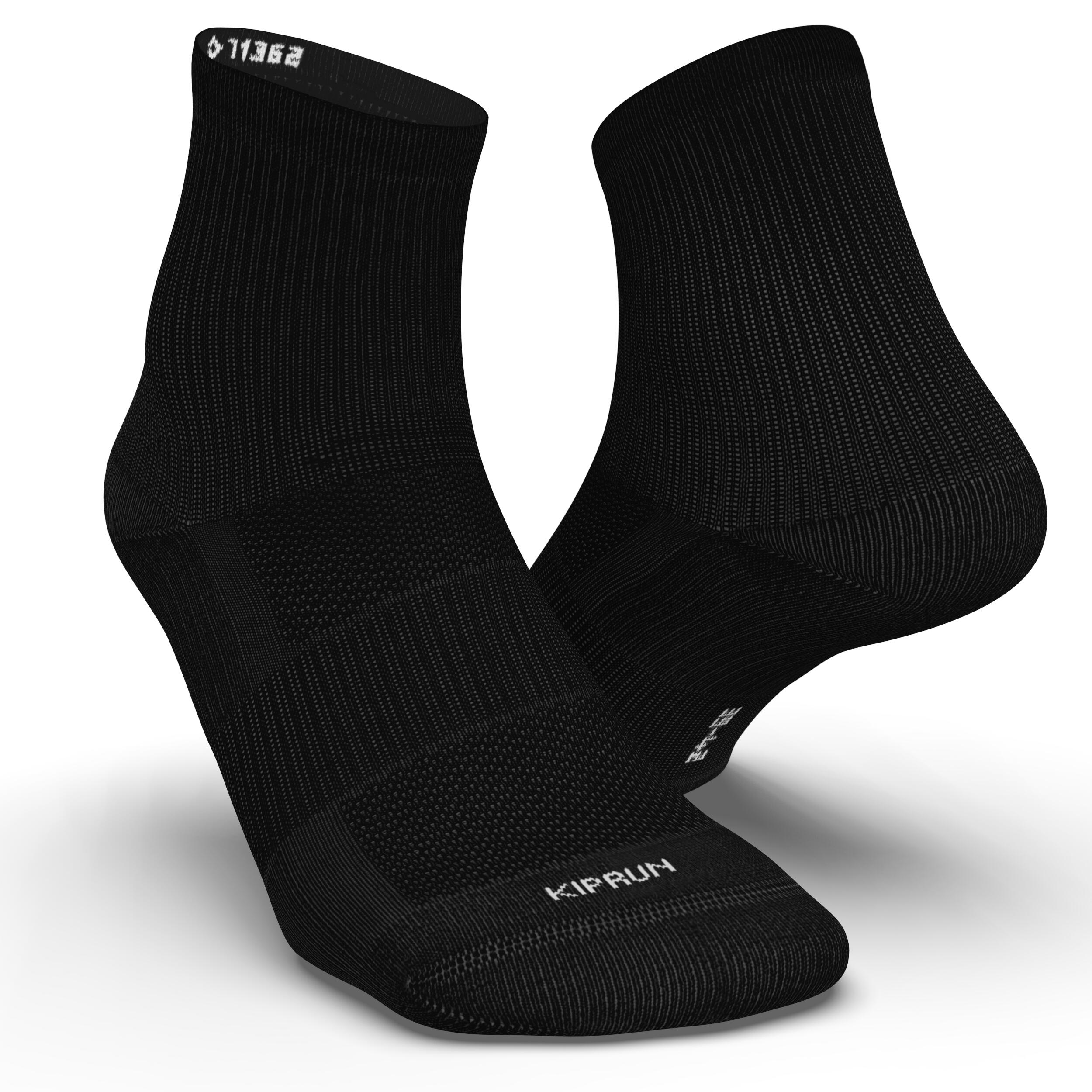 CHAUSSETTES DE RUNNING RUN500 MI-HAUTEURS X2 NOIRES